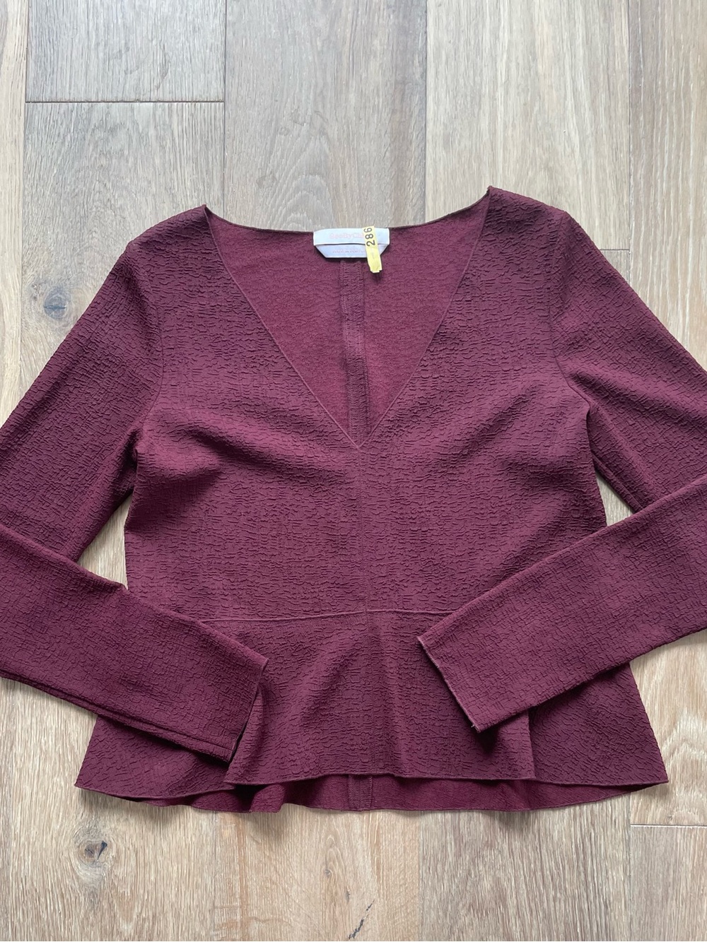 Chloe V-Neck Peplum Long-Sleeve Top - Burgundy